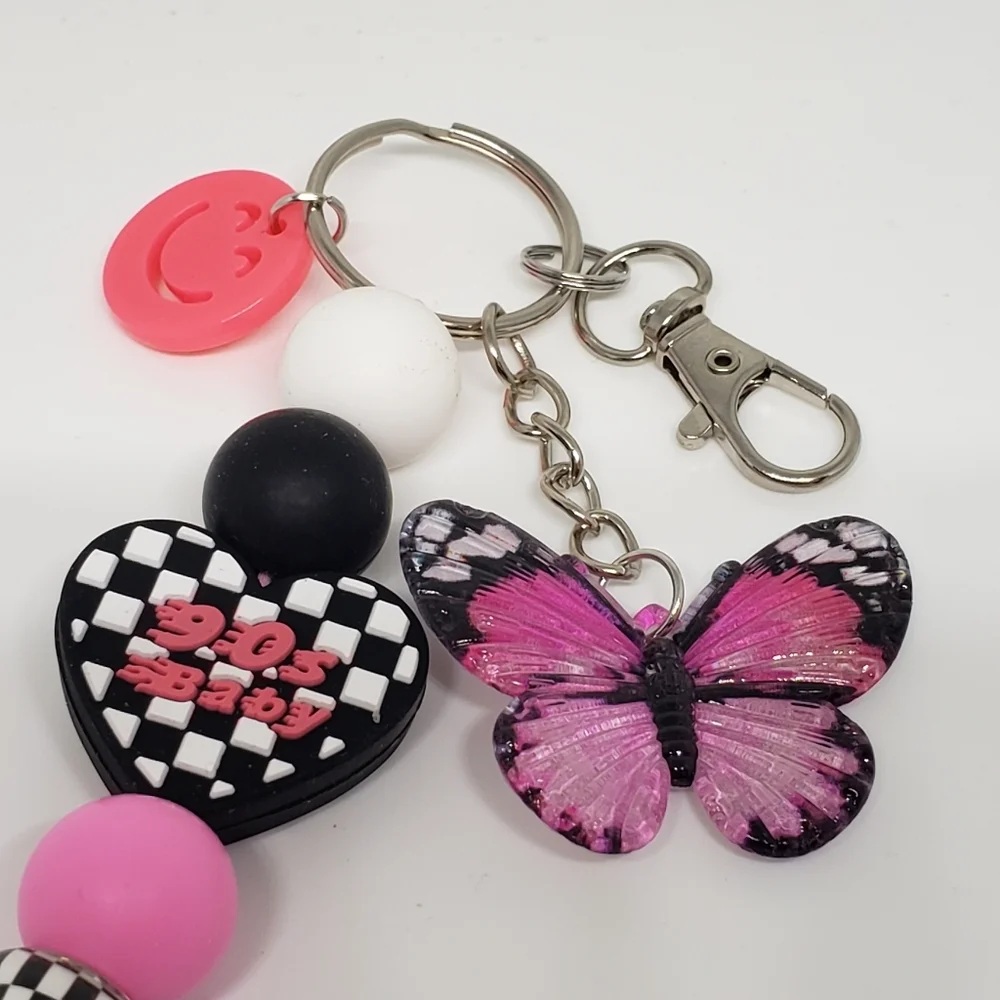 Handmade Butterfly 90s Baby Silicone Focal Bead Keychain